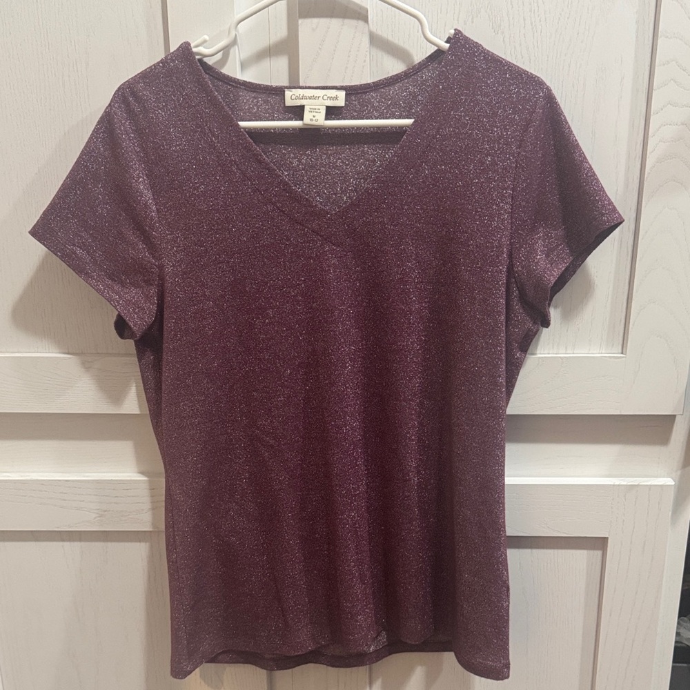 Coldwater Creek Shimmer V-Neck Tee - Deep Purple
